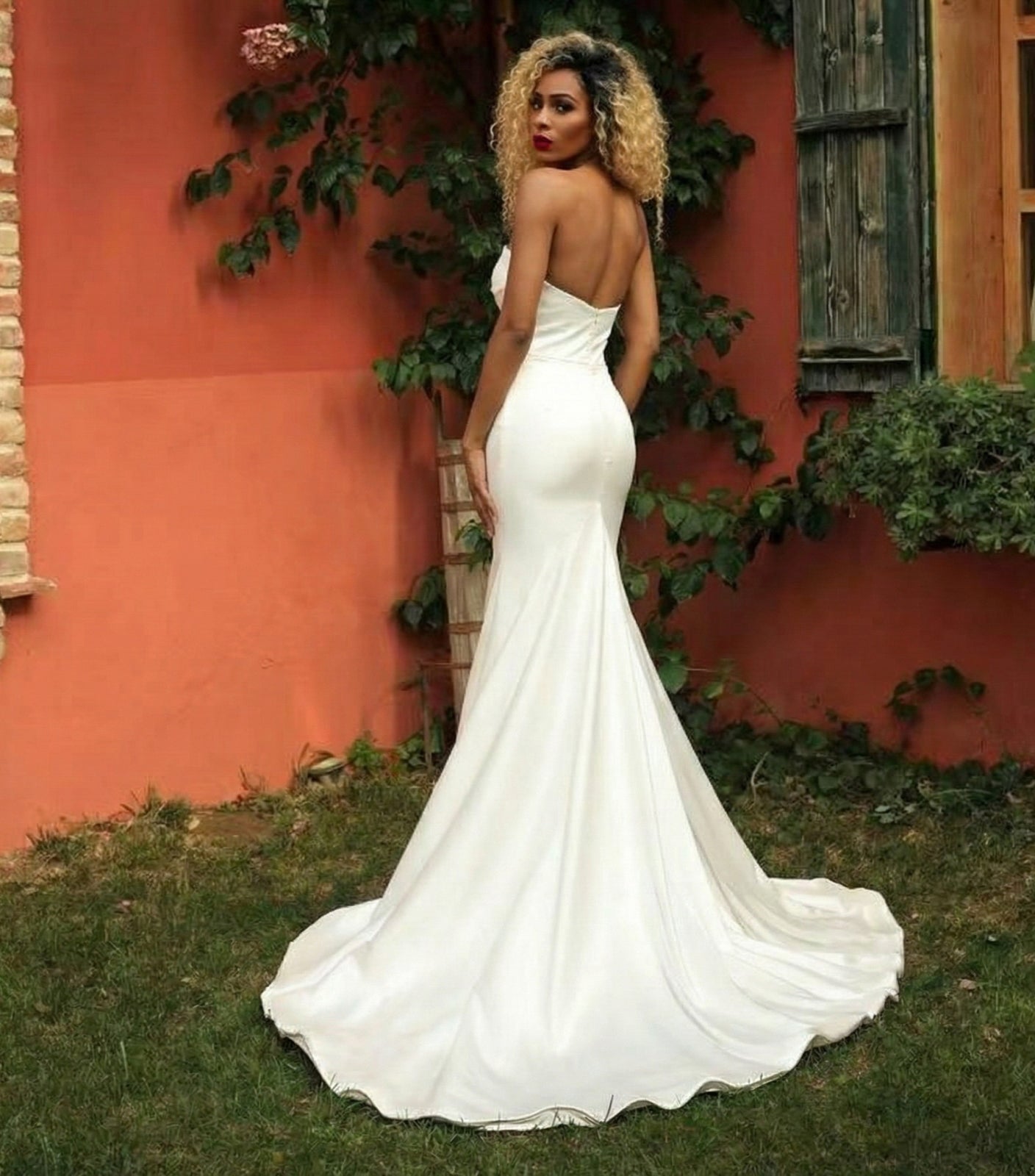 All White Tube Satin Mermaid Gown