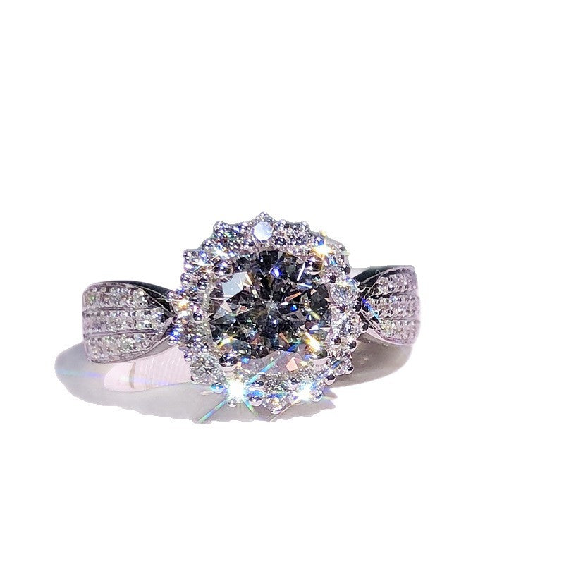 New Womens Three Row Full Crystal Moissanite Simulated Diamond Open Ring