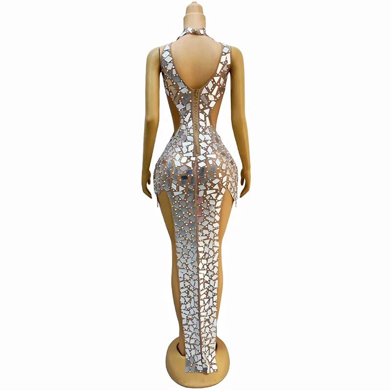 Absolutely Stunning High Slit Mesh Mirror Dress