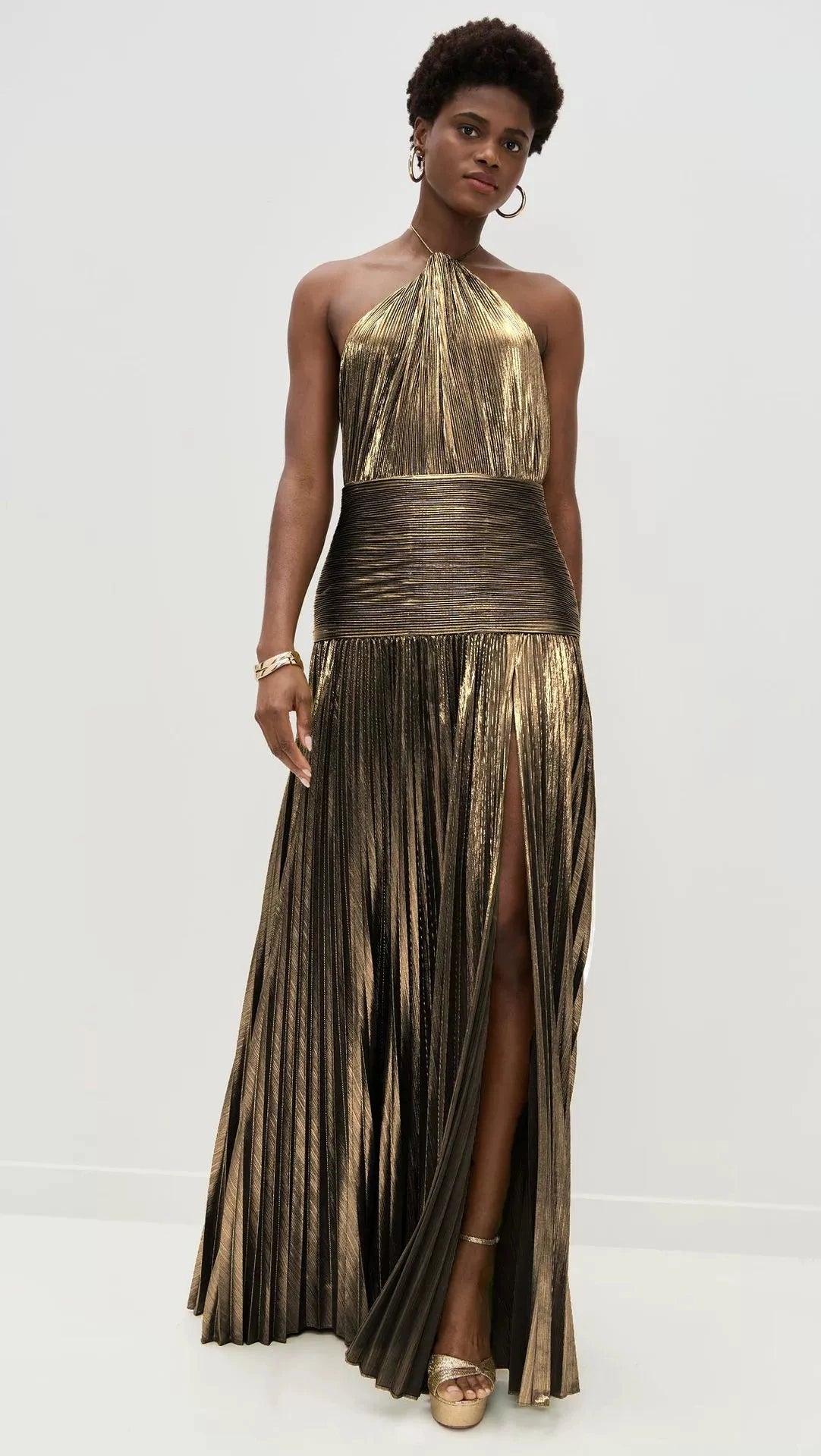 Elegant Elevated Pleated Halter Dress
