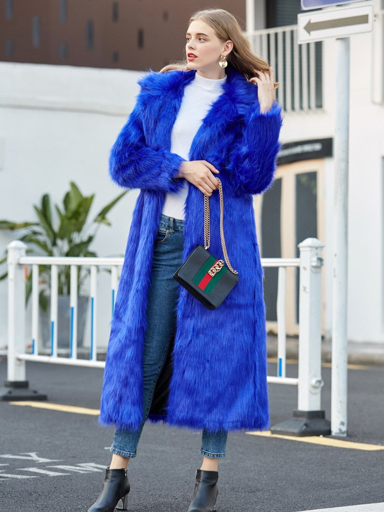 Always A Star Luxury Long Faux Fur Coat Women