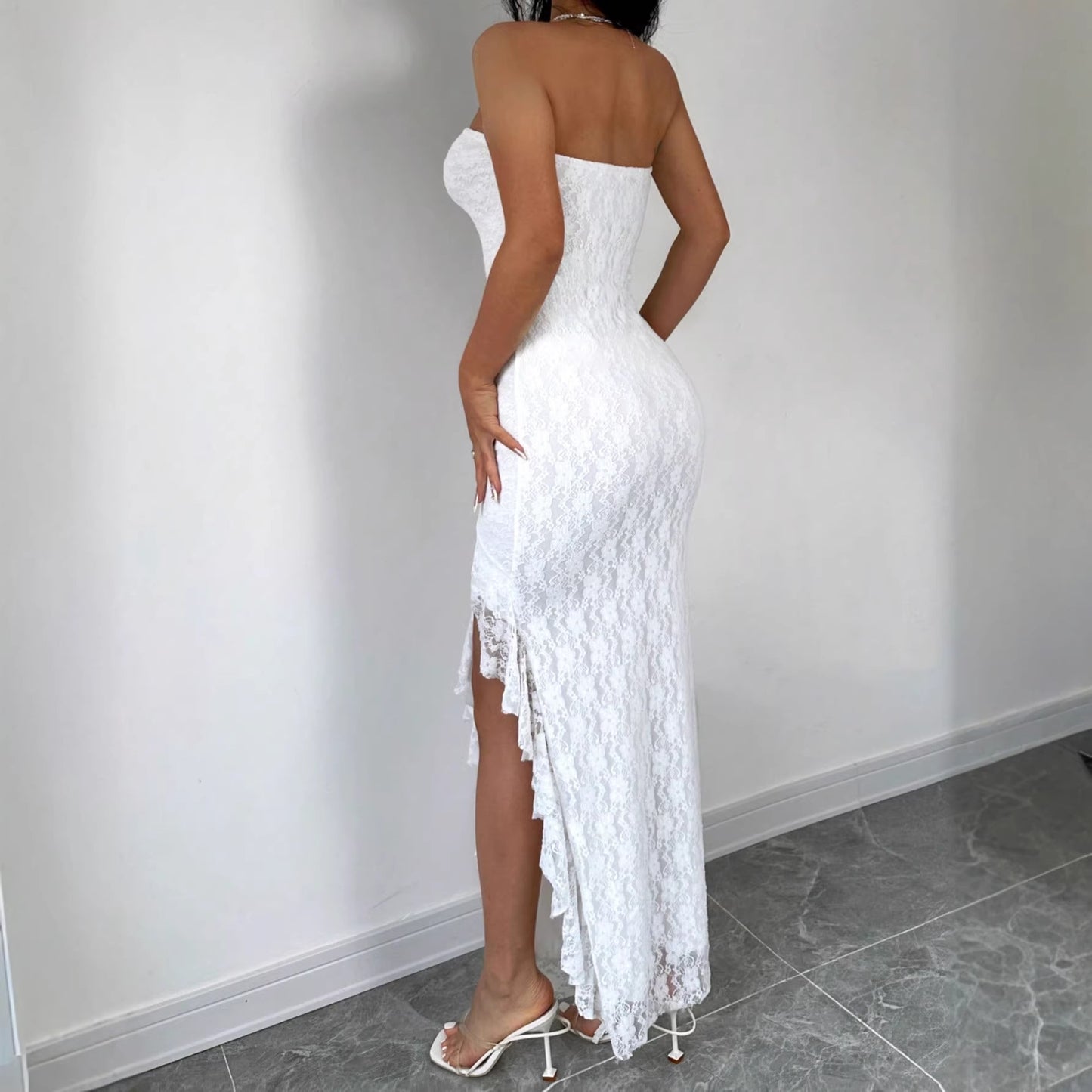 Elegant, Solid-color Strapless Slit Dress