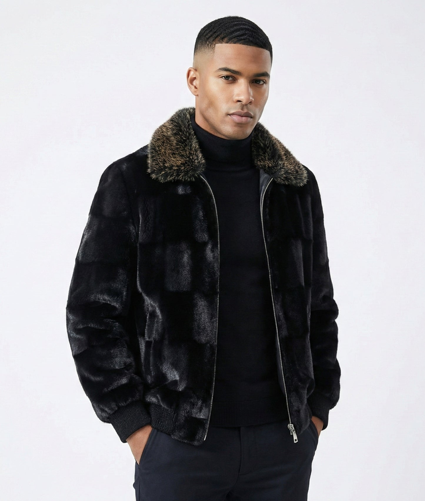 Back to Black Men's Faux Mink Skin Fur Jacket