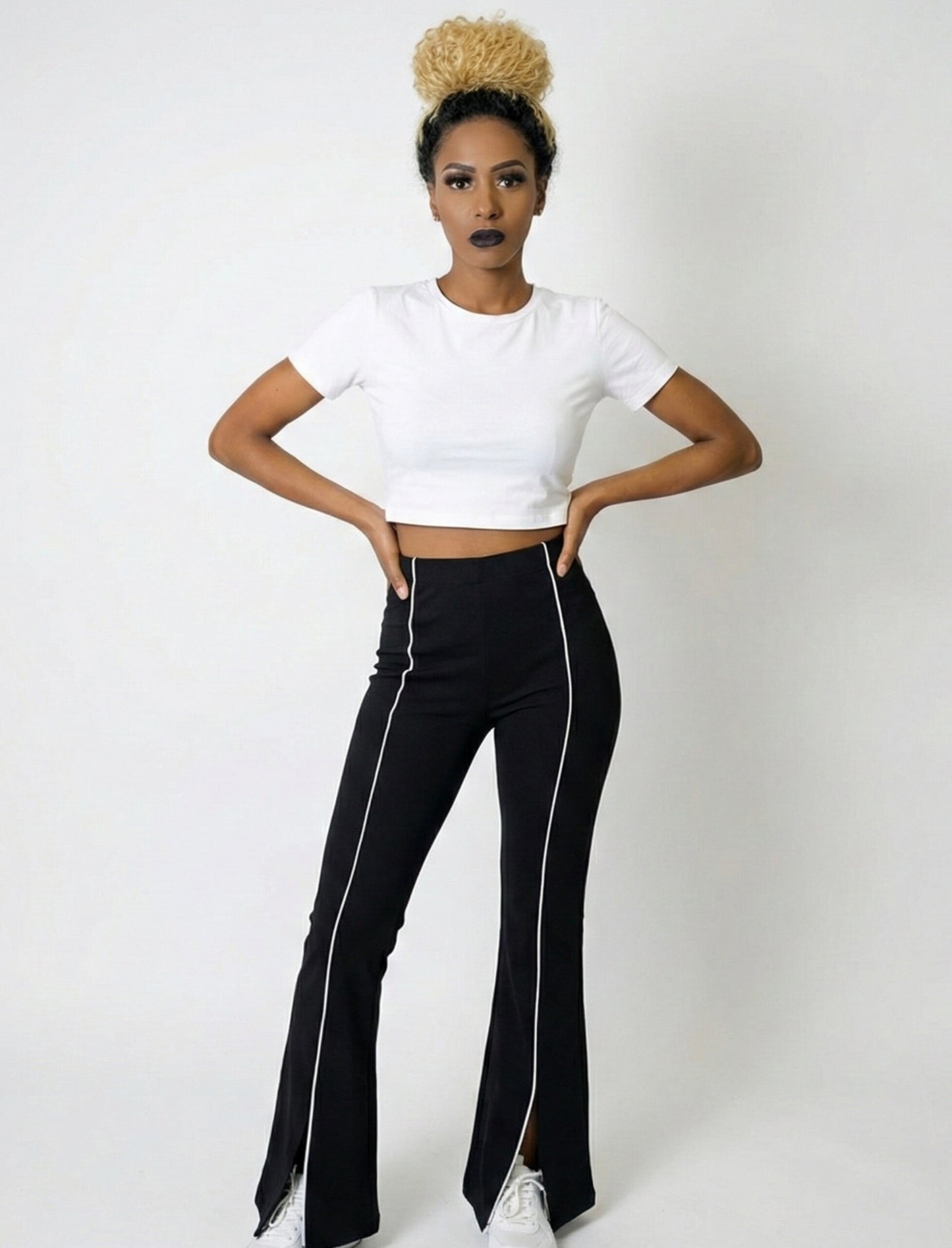 A1 Back to Black High Waisted Split Flared Pants