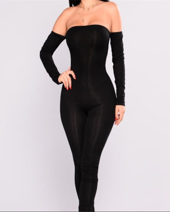 Back to Black Off-the-shoulder  topless jumpsuit