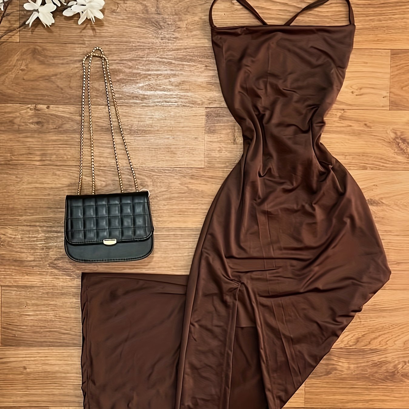 Elegant Halter Neck Mermaid Dress - Long Formal/Party Gown with Back Tie Closure. Length A-Line Silhouette (No Bust Padding), Brown/Beige, Machine Washable