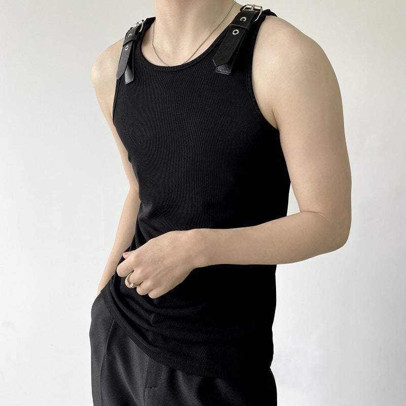 Leather Shoulder Strap Design Men's Vest