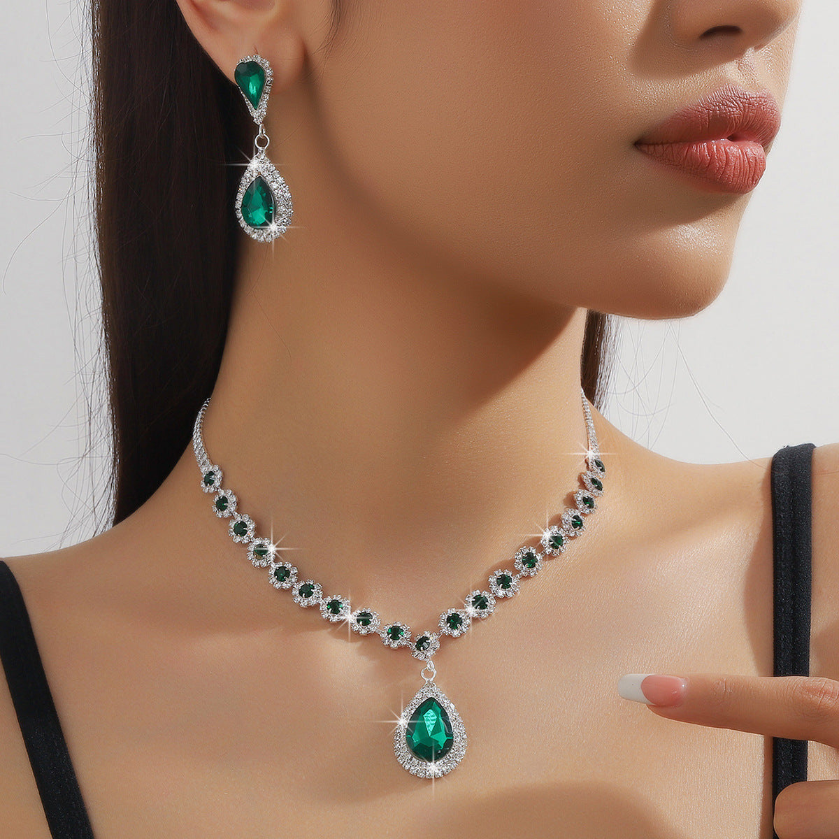 Diamond Teardrop Three Piece Jewelry Set