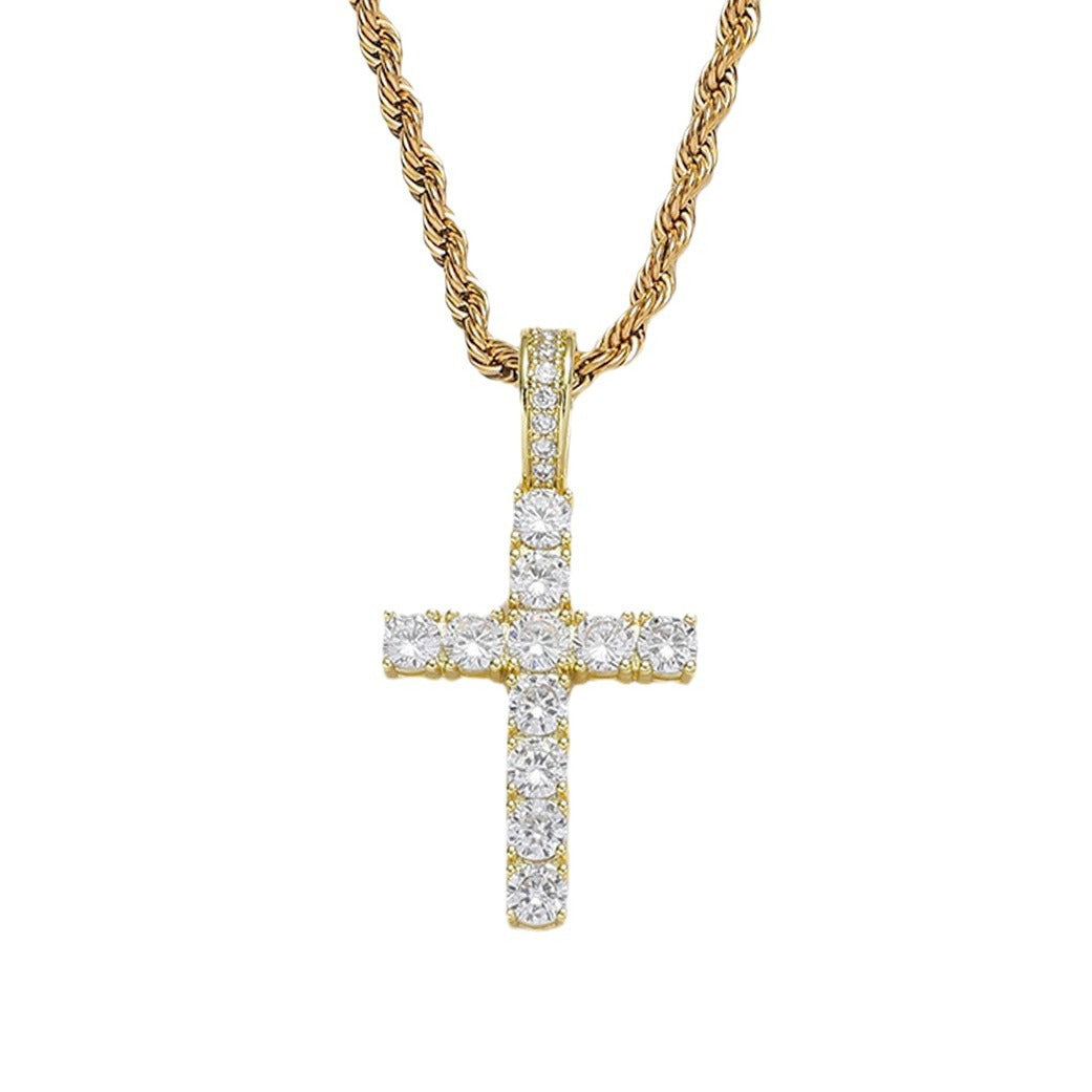 Copper Cross Pendant With Zircon Inlay Personalized Necklace