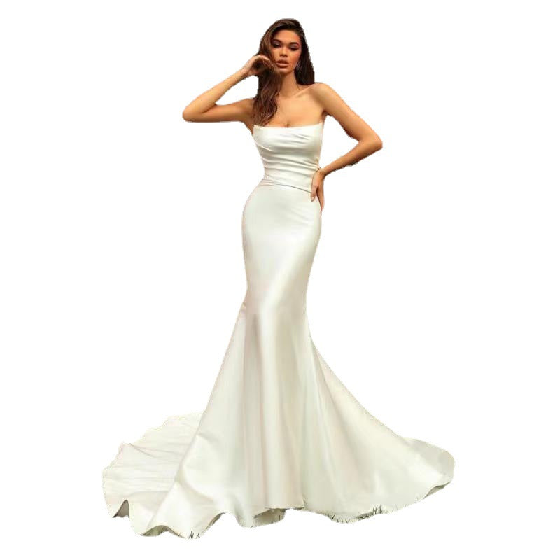 All White Tube Satin Mermaid Gown