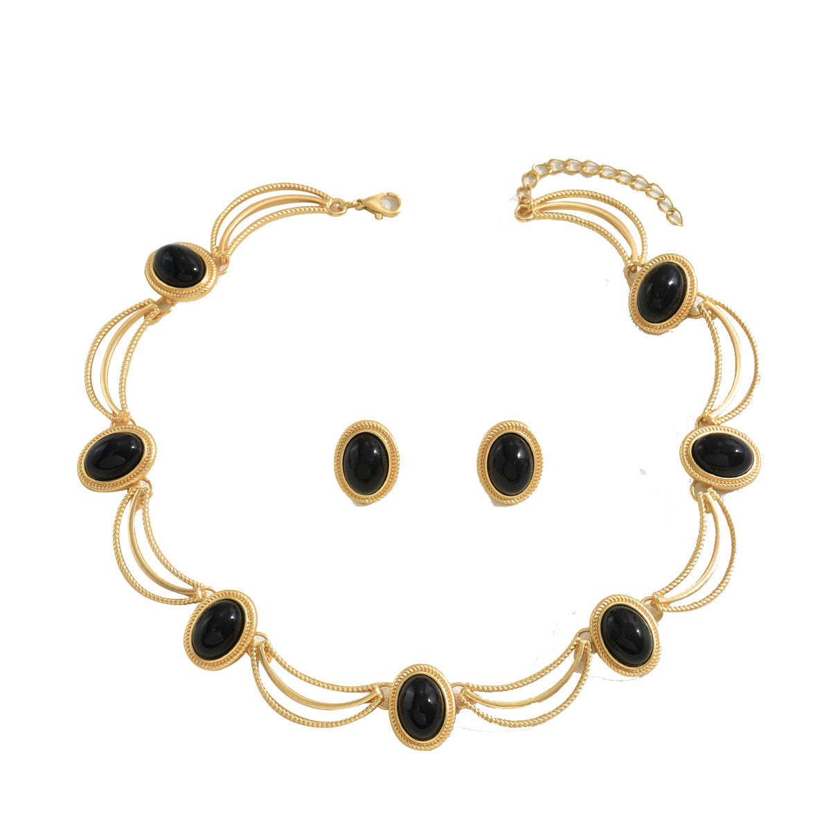 Black and Gold Women's Earrings And Necklace Set