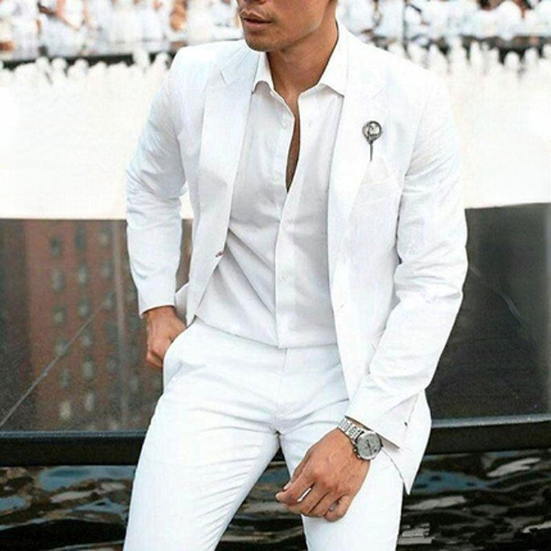 All - White Men's Two-piece Suit