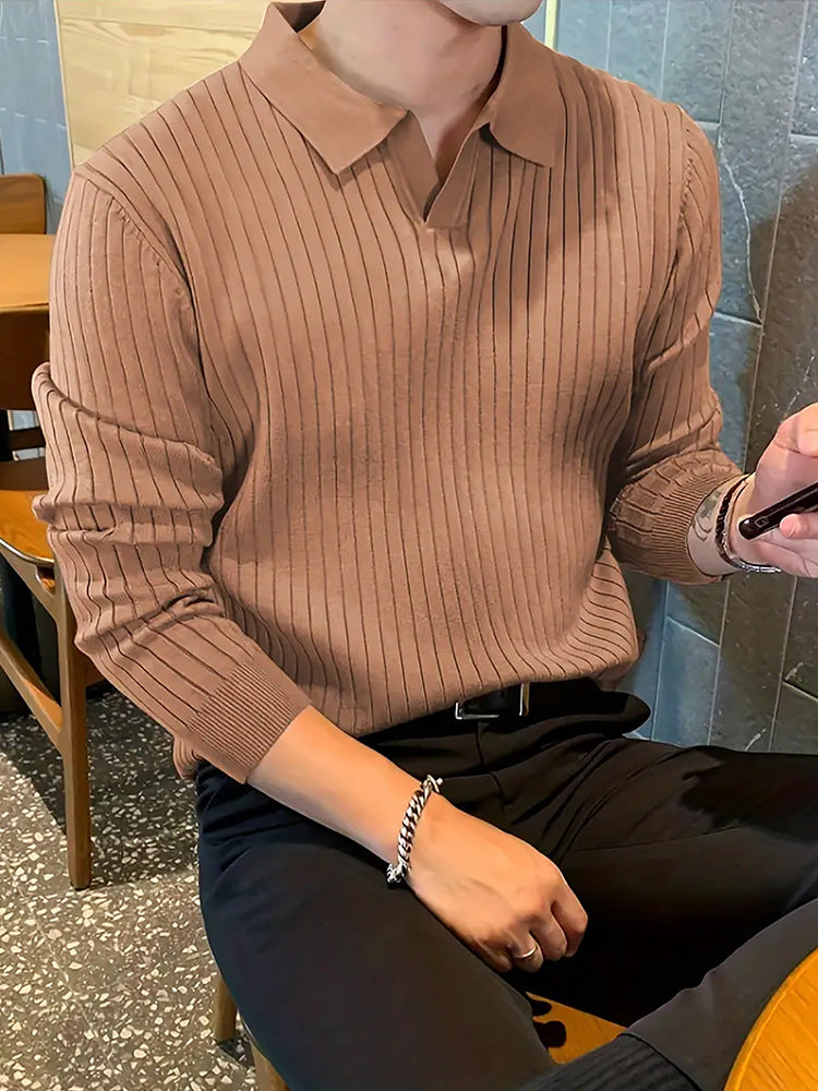 Men's Slim Knit Lapel Polo Shirt
