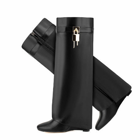Womens High-heeled Boots With An Oval Toe And A Side Zipper