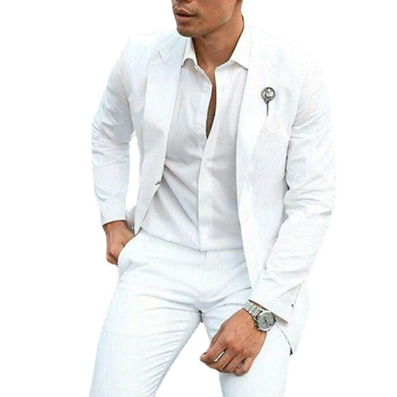 All - White Men's Two-piece Suit