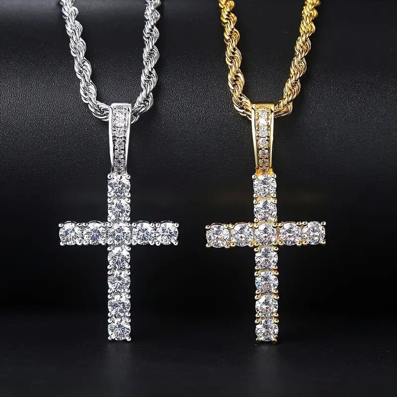 Copper Cross Pendant With Zircon Inlay Personalized Necklace