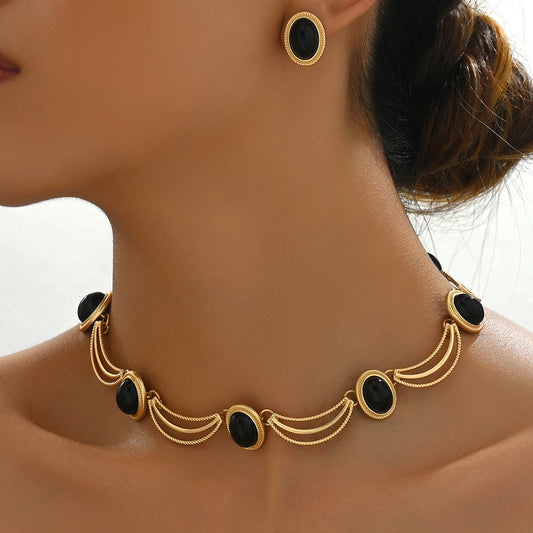 Black and Gold Women's Earrings And Necklace Set
