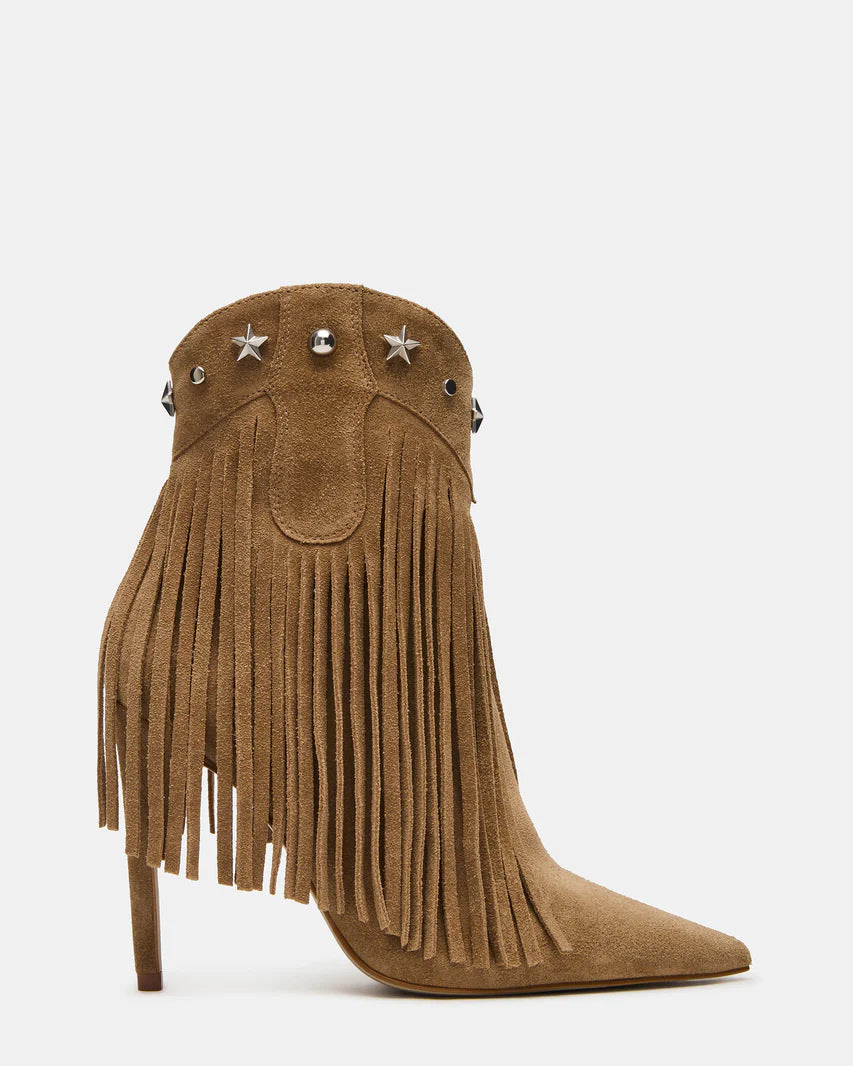 Fringed Studded High-heeled Pointed-toe Ankle Boots With A Side Zipper