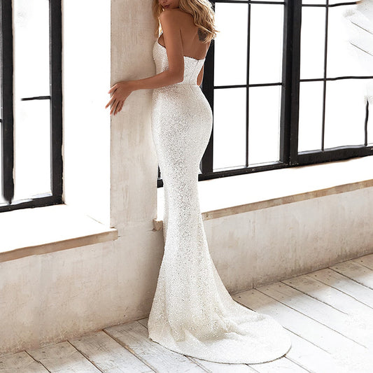 All White Elegant Simple Gown