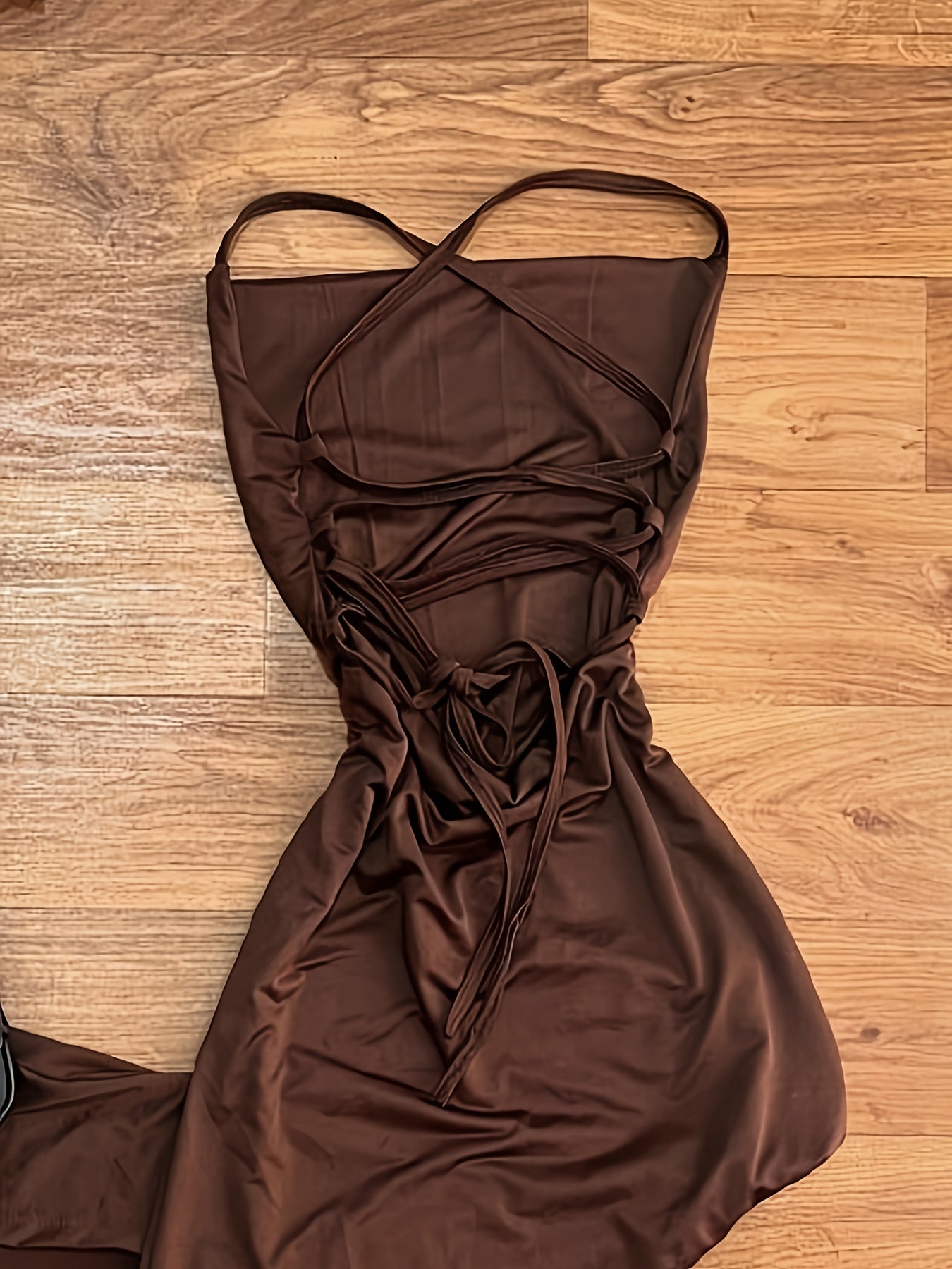 Elegant Halter Neck Mermaid Dress - Long Formal/Party Gown with Back Tie Closure. Length A-Line Silhouette (No Bust Padding), Brown/Beige, Machine Washable