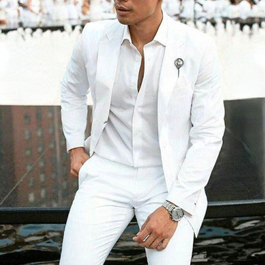 All - White Men's Two-piece Suit