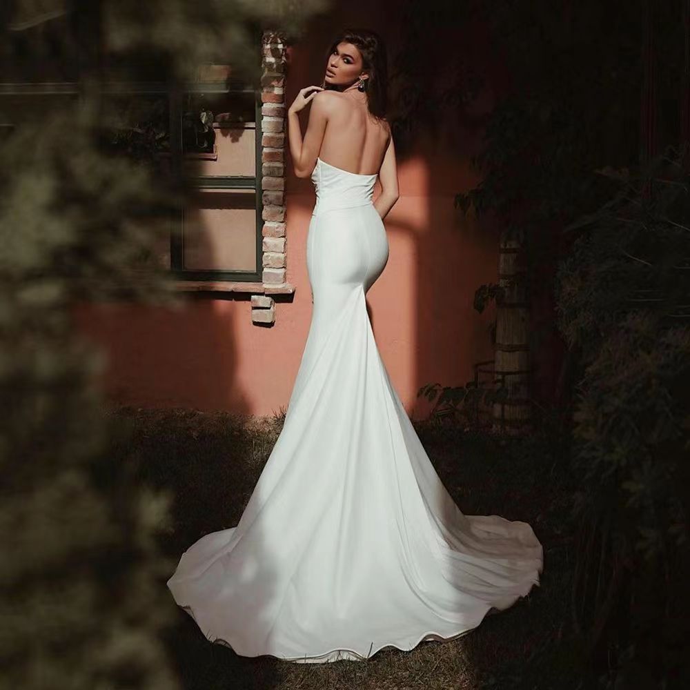 All White Tube Satin Mermaid Gown