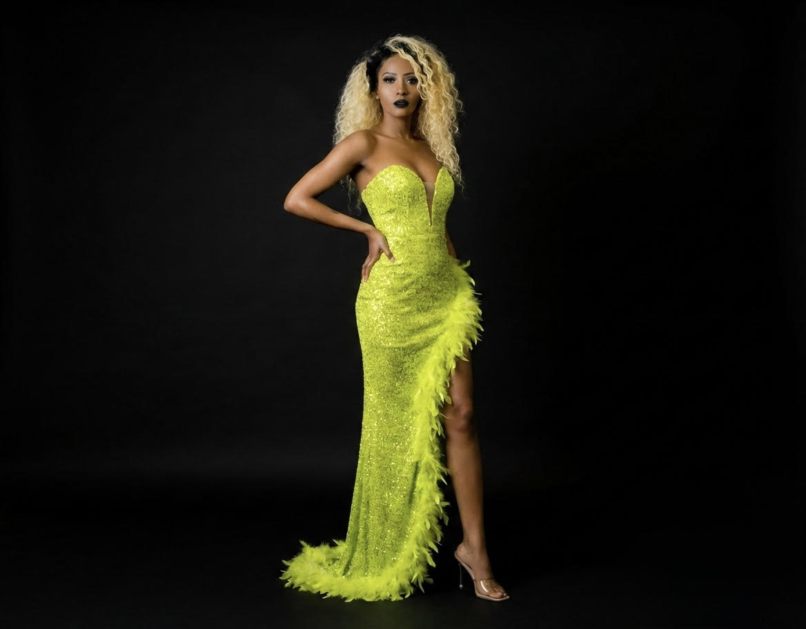 000 Fearless Feather-Trim Illusion Gown - Fearless Feather-Trim Gown