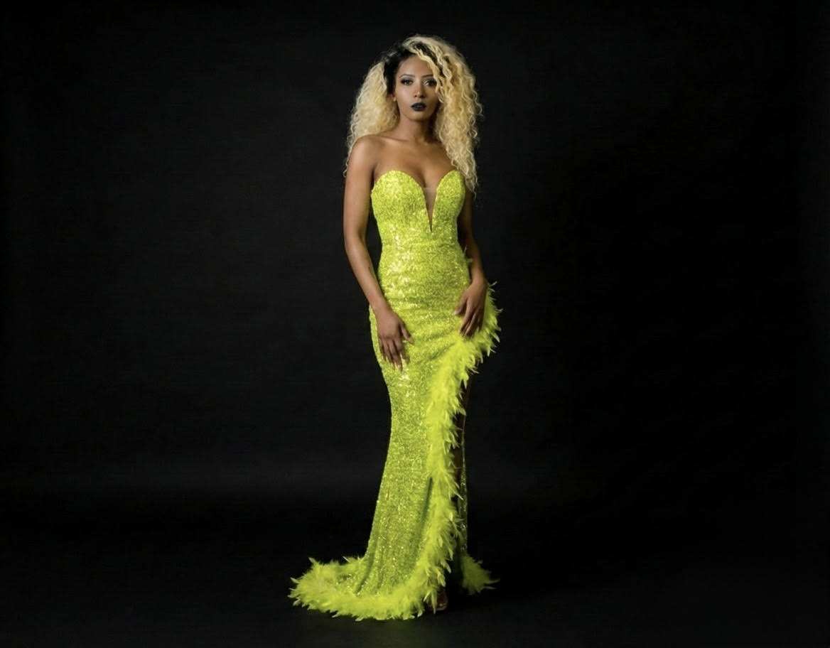 000 Fearless Feather-Trim Illusion Gown - Fearless Feather-Trim Gown