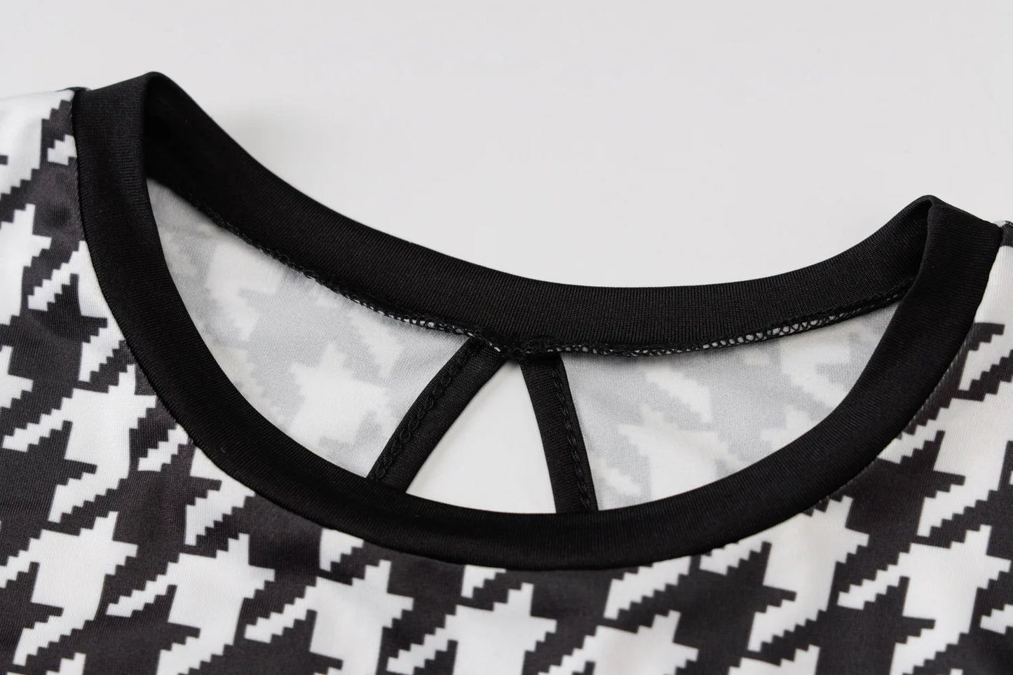 Houndstooth Print Women Long Sleeve Midi Body con Dress