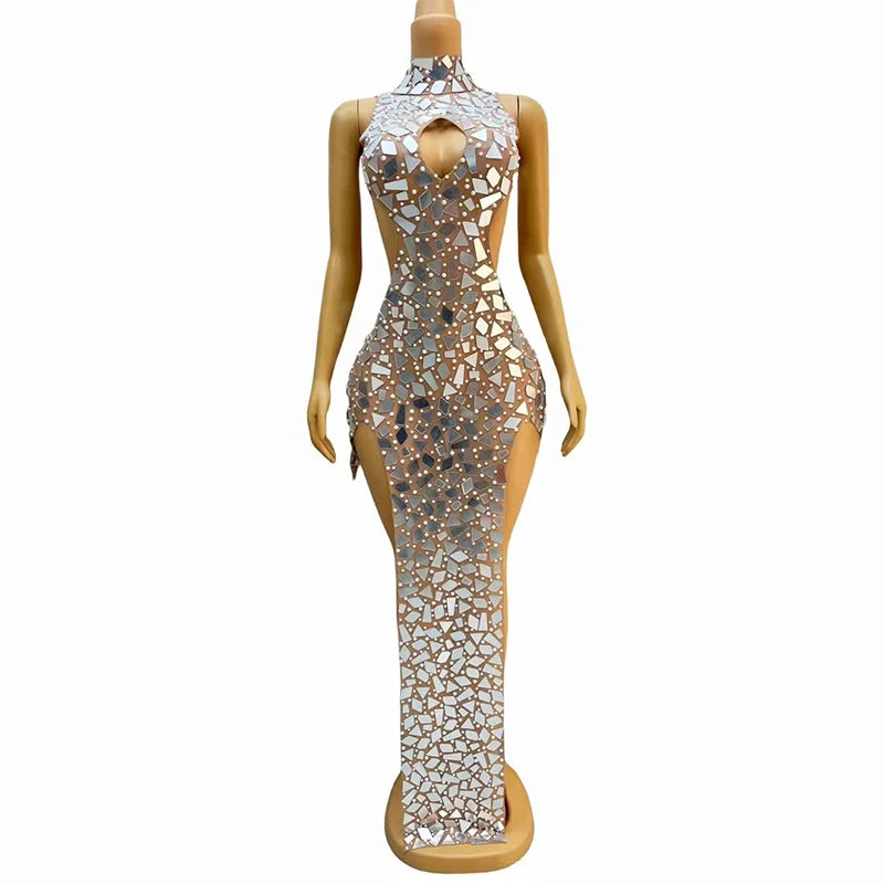 Absolutely Stunning High Slit Mesh Mirror Dress