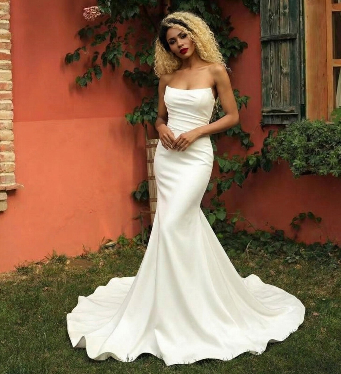 All White Tube Satin Mermaid Gown