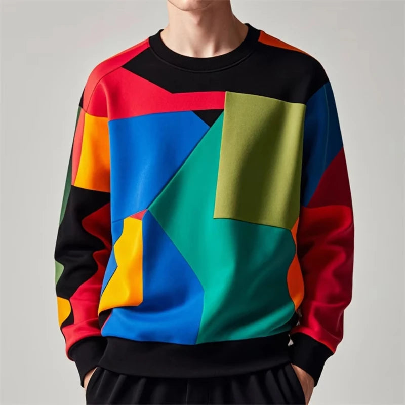 Colorful Men's 3D Geometry Graphic Print Round Neck Shirt
