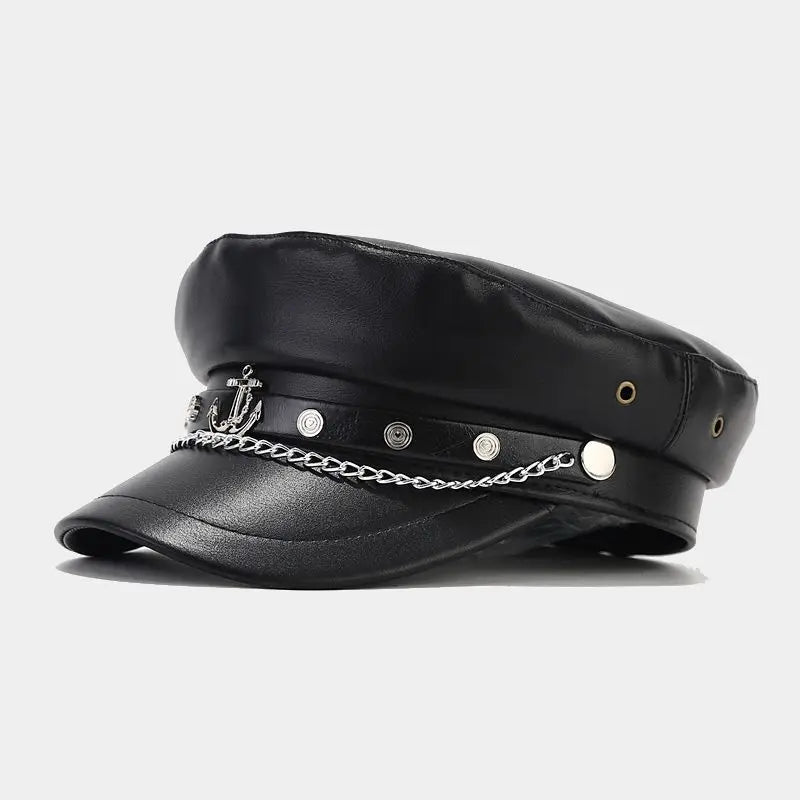 Back to Black Leather Beret Vintage England Flat Newsboy Caps