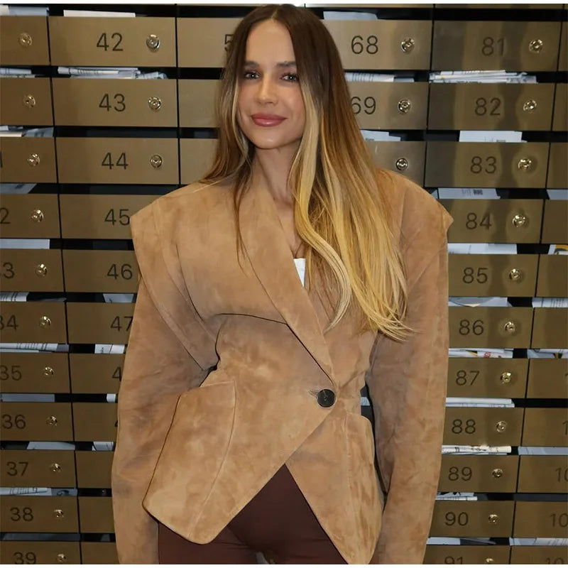 Chocolate Brown Single Breasted Suede Women's Jacket