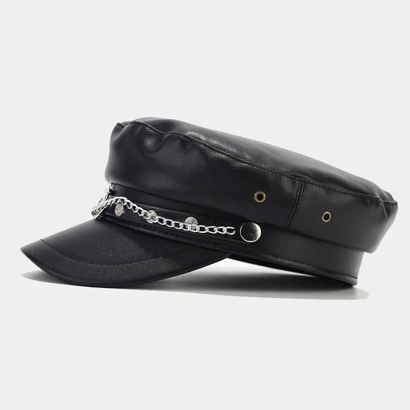 Back to Black Leather Beret Vintage England Flat Newsboy Caps