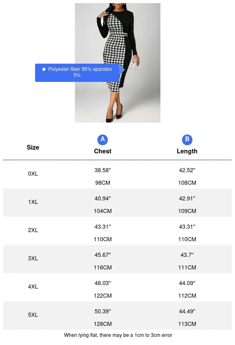 Plus Size Houndstooth Print Color Block Dress