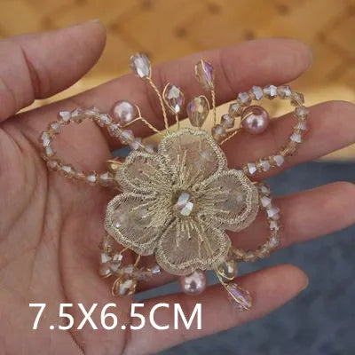 High-grade beaded flowers hand stitched clothing cloth patch DIY brooch headwear wedding bag accessories materials
