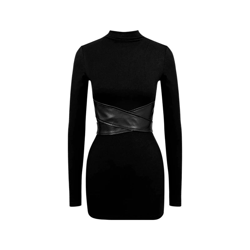 Back to Black Sassy Mini Turtleneck Dress