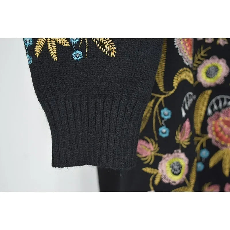 Floral Embroidery Loose knitted sweater