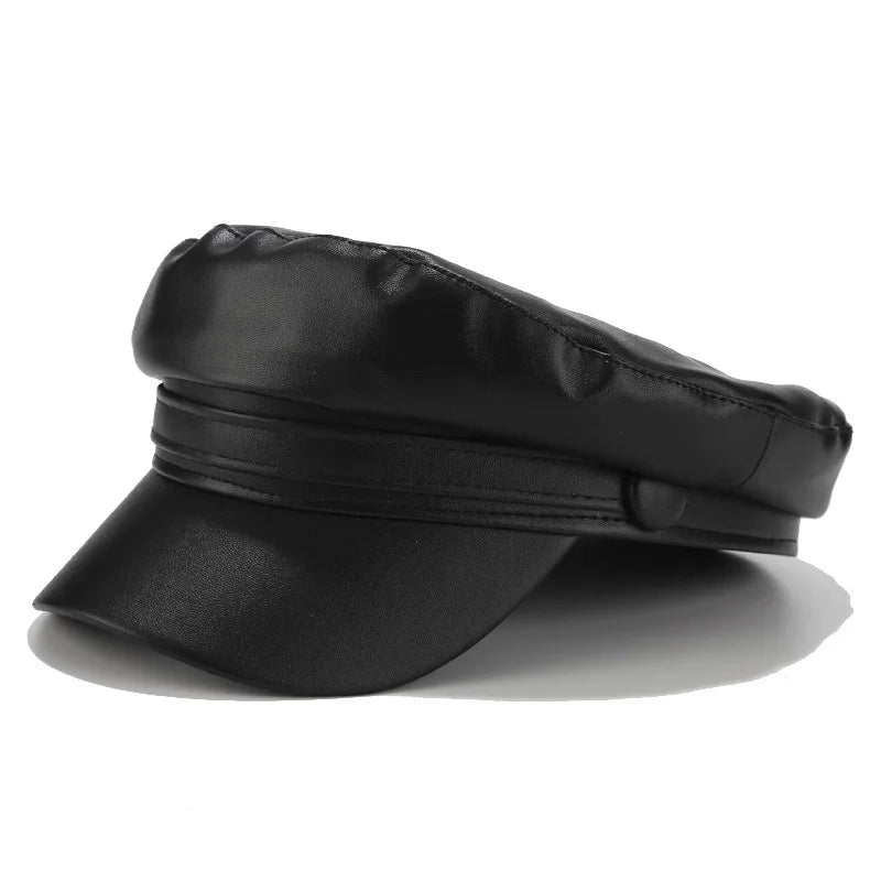 Back to Black Leather Beret Vintage England Flat Newsboy Caps