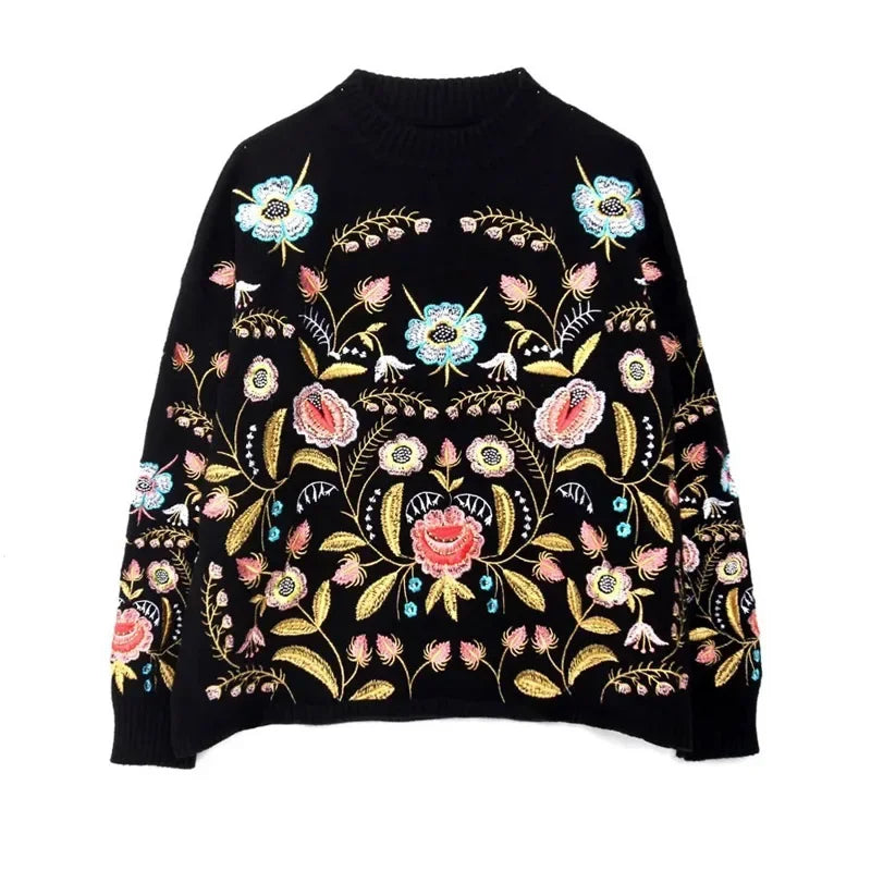 Floral Embroidery Loose knitted sweater