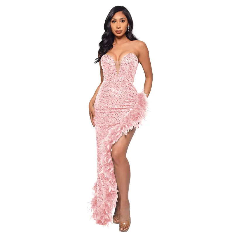 000 Fearless Feather-Trim Illusion Gown - Fearless Feather-Trim Gown