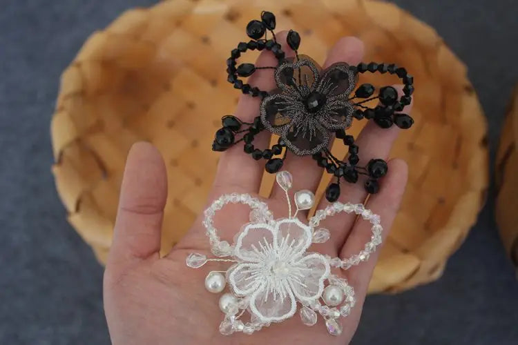 High-grade beaded flowers hand stitched clothing cloth patch DIY brooch headwear wedding bag accessories materials