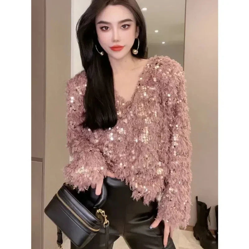 Back To Black V-Neck Sparkle Sweater (Holiday)
