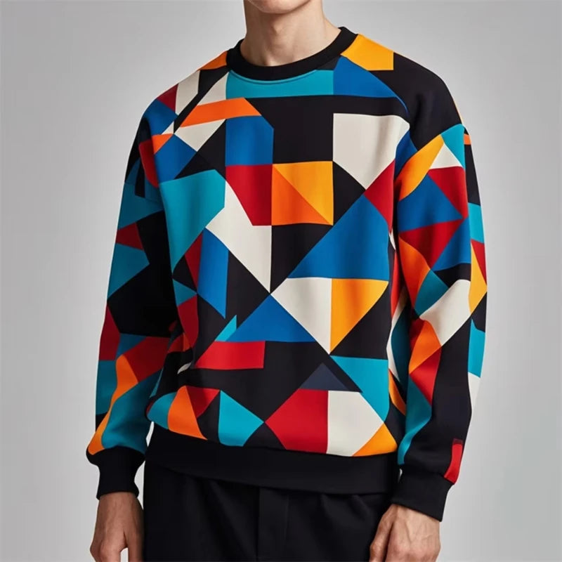 Colorful Men's 3D Geometry Graphic Print Round Neck Shirt