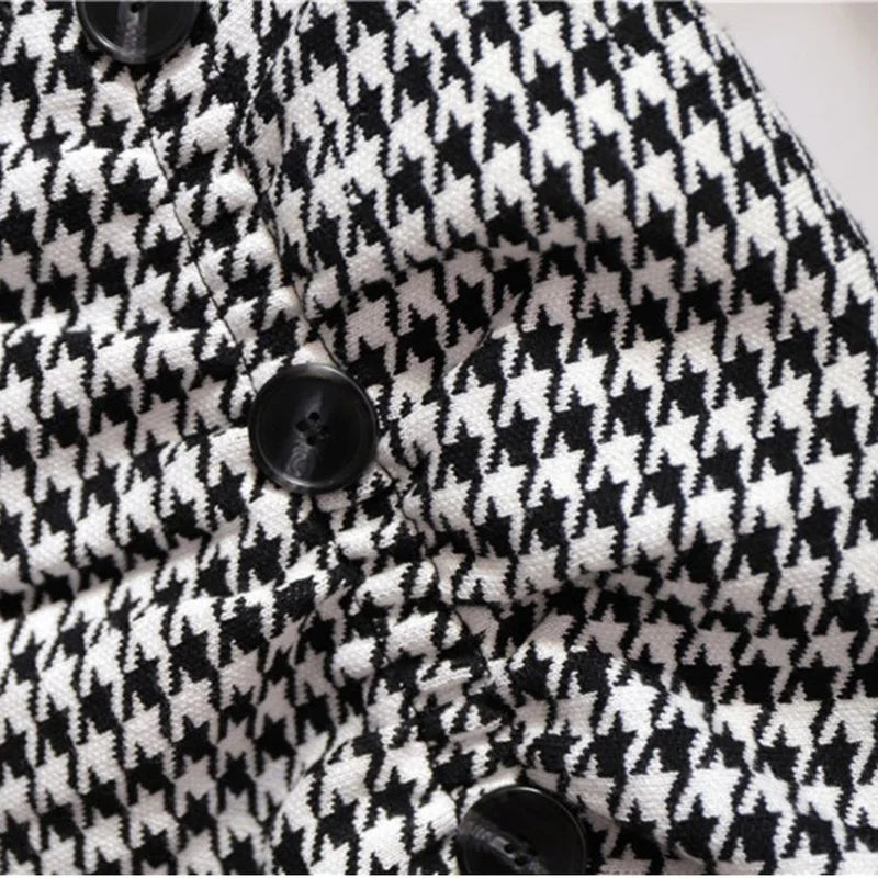 Trumpet Houndstooth Vintage High Waist Button Skirt