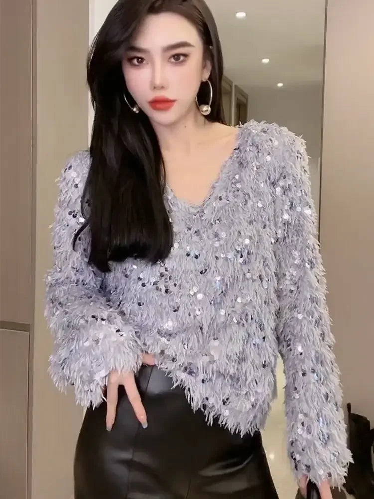 Back To Black V-Neck Sparkle Sweater (Holiday)