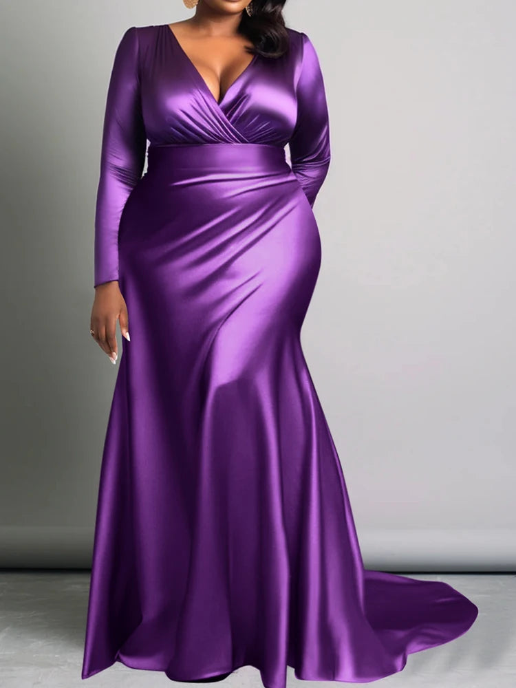 Purple Reign Evening Satin Maxi Dress