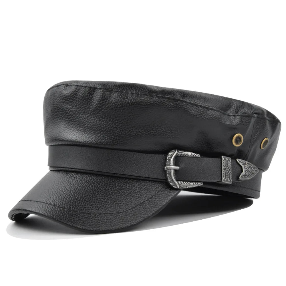 Back to Black Leather Beret Vintage England Flat Newsboy Caps