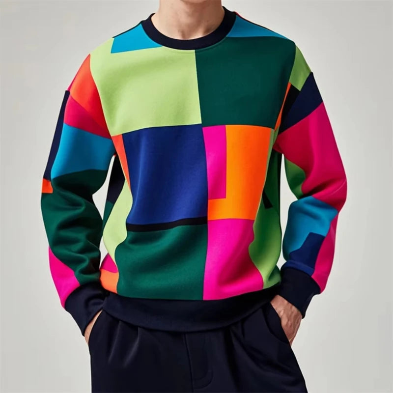 Colorful Men's 3D Geometry Graphic Print Round Neck Shirt